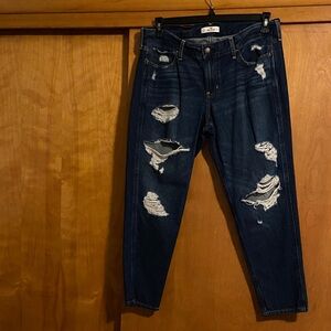 Hollister Dark Blue Distressed Boyfriend Jeans
